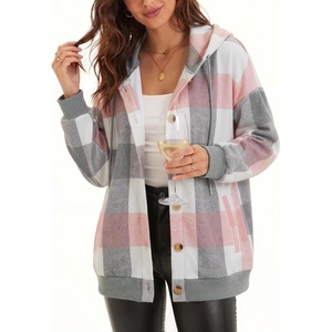 image:imageZeagoo Hoodie for Women Oversized Hooded Sweatshirt Button Hoodies With Pockets Comfy Fleece Jackets 2026 Fashion S3XLPink Plaid