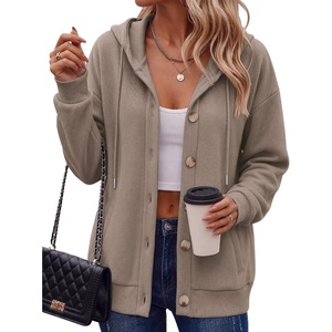 image:imageZeagoo Hoodie for Women Oversized Hooded Sweatshirt Button Hoodies With Pockets Comfy Fleece Jackets 2026 Fashion S3XLTea Ash