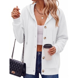 image:imageZeagoo Hoodie for Women Oversized Hooded Sweatshirt Button Hoodies With Pockets Comfy Fleece Jackets 2026 Fashion S3XLWhite
