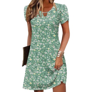 image:imageZeagoo Womens Casual ALine Dresses with Pockets Summer Floral Tshirt Dress Short Sleeve Mini Dress Flowy SundressesGreen Floral