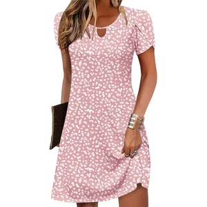 image:imageZeagoo Womens Casual ALine Dresses with Pockets Summer Floral Tshirt Dress Short Sleeve Mini Dress Flowy SundressesPink Dot