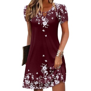 image:imageZeagoo Womens Casual ALine Dresses with Pockets Summer Floral Tshirt Dress Short Sleeve Mini Dress Flowy SundressesRed Floral8