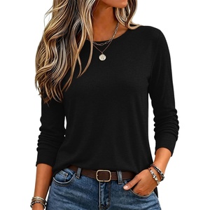 image:imageZeagoo Womens Casual Shirts Long Sleeve Tops Soft Crewneck Tshirts Basic Tee Business Workout Outfit 2026 Fall ClothesA Black
