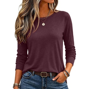 image:imageZeagoo Womens Casual Shirts Long Sleeve Tops Soft Crewneck Tshirts Basic Tee Business Workout Outfit 2026 Fall ClothesDark Red