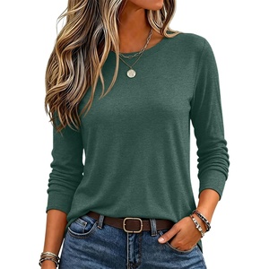 image:imageZeagoo Womens Casual Shirts Long Sleeve Tops Soft Crewneck Tshirts Basic Tee Business Workout Outfit 2026 Fall ClothesGreen