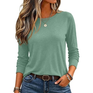 image:imageZeagoo Womens Casual Shirts Long Sleeve Tops Soft Crewneck Tshirts Basic Tee Business Workout Outfit 2026 Fall ClothesLight Green