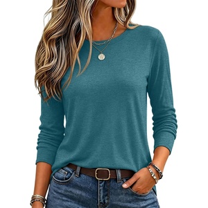 image:imageZeagoo Womens Casual Shirts Long Sleeve Tops Soft Crewneck Tshirts Basic Tee Business Workout Outfit 2026 Fall ClothesPeacock Blue