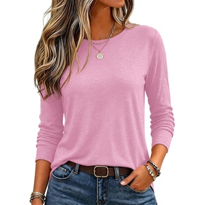 image:imageZeagoo Womens Casual Shirts Long Sleeve Tops Soft Crewneck Tshirts Basic Tee Business Workout Outfit 2026 Fall ClothesPink