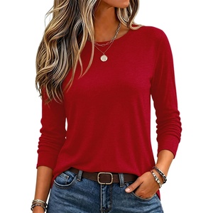 image:imageZeagoo Womens Casual Shirts Long Sleeve Tops Soft Crewneck Tshirts Basic Tee Business Workout Outfit 2026 Fall ClothesRed