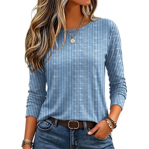 image:imageZeagoo Womens Casual Shirts Long Sleeve Tops Soft Crewneck Tshirts Basic Tee Business Workout Outfit 2026 Fall ClothesZ Stripes Blue 273