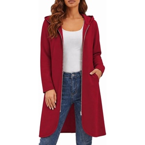 image:imageZeagoo Womens Fall Jacket 2026 Zip Up Hoodies Long Sleeve Long Tunic Sweatshirts Oversized Fleece Casual Coat with PocketAfleece Fabricred