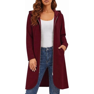 image:imageZeagoo Womens Fall Jacket 2026 Zip Up Hoodies Long Sleeve Long Tunic Sweatshirts Oversized Fleece Casual Coat with PocketAfleece Fabricwine Red