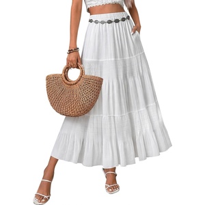 image:imageZeagoo Womens Maxi Skirt Chiffon Elastic High Waist Pockets Pleated ALine Flowy Skirts01white