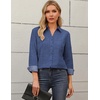 image:imageZeagoo Blouses for Women Long Sleeve Button Down Shirts Dressy Casual Collared Tops Business Work OutfitsBlue Denim