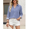 image:imageZeagoo Blouses for Women Long Sleeve Button Down Shirts Dressy Casual Collared Tops Business Work OutfitsWhite Blue Striped