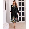 image:imageZeagoo Fall Dresses for Women Long Sleeve Midi Dress Casual A Line Dresses 2026 Pleated Flare Dress with PocketsBlack Floral 01
