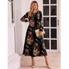 image:imageZeagoo Fall Dresses for Women Long Sleeve Midi Dress Casual A Line Dresses 2026 Pleated Flare Dress with PocketsBlack Floral 02