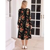 image:imageZeagoo Fall Dresses for Women Long Sleeve Midi Dress Casual A Line Dresses 2026 Pleated Flare Dress with PocketsBlack Floral 02