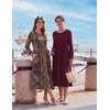 image:imageZeagoo Fall Dresses for Women Long Sleeve Midi Dress Casual A Line Dresses 2026 Pleated Flare Dress with PocketsBurgundy