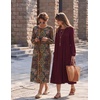 image:imageZeagoo Fall Dresses for Women Long Sleeve Midi Dress Casual A Line Dresses 2026 Pleated Flare Dress with PocketsBurgundy