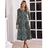image:imageZeagoo Fall Dresses for Women Long Sleeve Midi Dress Casual A Line Dresses 2026 Pleated Flare Dress with PocketsChic Blue Printed