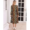 image:imageZeagoo Fall Dresses for Women Long Sleeve Midi Dress Casual A Line Dresses 2026 Pleated Flare Dress with PocketsChic Brown Printed