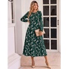 image:imageZeagoo Fall Dresses for Women Long Sleeve Midi Dress Casual A Line Dresses 2026 Pleated Flare Dress with PocketsDeep Green Floral