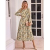 image:imageZeagoo Fall Dresses for Women Long Sleeve Midi Dress Casual A Line Dresses 2026 Pleated Flare Dress with PocketsKhaki Floral