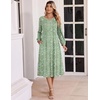 image:imageZeagoo Fall Dresses for Women Long Sleeve Midi Dress Casual A Line Dresses 2026 Pleated Flare Dress with PocketsLight Green Floral