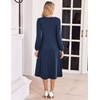image:imageZeagoo Fall Dresses for Women Long Sleeve Midi Dress Casual A Line Dresses 2026 Pleated Flare Dress with PocketsNavy Blue