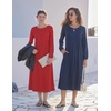 image:imageZeagoo Fall Dresses for Women Long Sleeve Midi Dress Casual A Line Dresses 2026 Pleated Flare Dress with PocketsNavy Blue