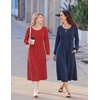 image:imageZeagoo Fall Dresses for Women Long Sleeve Midi Dress Casual A Line Dresses 2026 Pleated Flare Dress with PocketsNavy Blue
