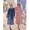 image:imageZeagoo Fall Dresses for Women Long Sleeve Midi Dress Casual A Line Dresses 2026 Pleated Flare Dress with PocketsNavy Floral