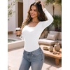 image:imageZeagoo Long Sleeve Shirts for Women Square Neck Slim Fit Top Fall Basic Tee  Women 2026 Fall Clothes Scoop Neck Business Work Top Undershirt Tee1white