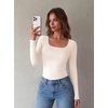 image:imageZeagoo Long Sleeve Shirts for Women Square Neck Slim Fit Top Fall Basic Tee  Women 2026 Fall Clothes Scoop Neck Business Work Top Undershirt TeeBeige