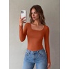 image:imageZeagoo Long Sleeve Shirts for Women Square Neck Slim Fit Top Fall Basic Tee  Women 2026 Fall Clothes Scoop Neck Business Work Top Undershirt TeeCaramel