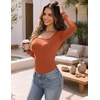 image:imageZeagoo Long Sleeve Shirts for Women Square Neck Slim Fit Top Fall Basic Tee  Women 2026 Fall Clothes Scoop Neck Business Work Top Undershirt TeeCaramel