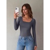 image:imageZeagoo Long Sleeve Shirts for Women Square Neck Slim Fit Top Fall Basic Tee  Women 2026 Fall Clothes Scoop Neck Business Work Top Undershirt TeeDark Grey