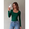 image:imageZeagoo Long Sleeve Shirts for Women Square Neck Slim Fit Top Fall Basic Tee  Women 2026 Fall Clothes Scoop Neck Business Work Top Undershirt TeeGreen