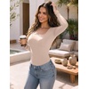 image:imageZeagoo Long Sleeve Shirts for Women Square Neck Slim Fit Top Fall Basic Tee  Women 2026 Fall Clothes Scoop Neck Business Work Top Undershirt TeeKhaki
