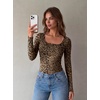 image:imageZeagoo Long Sleeve Shirts for Women Square Neck Slim Fit Top Fall Basic Tee  Women 2026 Fall Clothes Scoop Neck Business Work Top Undershirt TeeLeopard Brown
