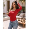 image:imageZeagoo Long Sleeve Shirts for Women Square Neck Slim Fit Top Fall Basic Tee  Women 2026 Fall Clothes Scoop Neck Business Work Top Undershirt TeeRed