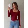 image:imageZeagoo Long Sleeve Shirts for Women Square Neck Slim Fit Top Fall Basic Tee  Women 2026 Fall Clothes Scoop Neck Business Work Top Undershirt TeeWine Red