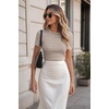 image:imageZeagoo Women Short Sleeve Tops Crewneck Ribbed Knit Fitted Tshirts Dressy Casual Basic Tee 2026 Summer ClothesBrown Stripe