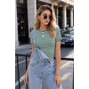 image:imageZeagoo Women Short Sleeve Tops Crewneck Ribbed Knit Fitted Tshirts Dressy Casual Basic Tee 2026 Summer ClothesGreen Stripe