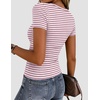 image:imageZeagoo Women Short Sleeve Tops Crewneck Ribbed Knit Fitted Tshirts Dressy Casual Basic Tee 2026 Summer ClothesPink Stripe