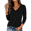 image:imageZeagoo Womens Long Sleeve Shirts V Neck Basic Tee Tops Dressy Casual Business Work Blouses Fall Outfits S3XLA Black