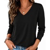 image:imageZeagoo Womens Long Sleeve Shirts V Neck Basic Tee Tops Dressy Casual Business Work Blouses Fall Outfits S3XLA Black