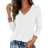 image:imageZeagoo Womens Long Sleeve Shirts V Neck Basic Tee Tops Dressy Casual Business Work Blouses Fall Outfits S3XLA White