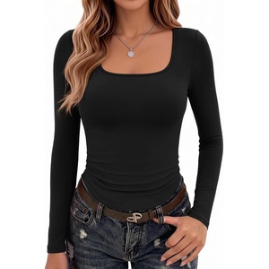 image:imageZeagoo Long Sleeve Shirts for Women Square Neck Slim Fit Top Fall Basic Tee  Women 2026 Fall Clothes Scoop Neck Business Work Top Undershirt Tee1black